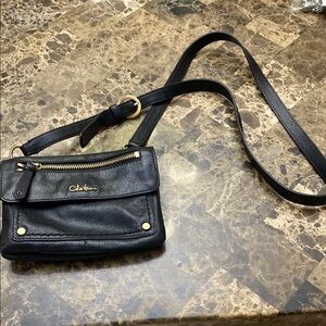 Cole Haan Black Leather Crossbody Bag with Gold Accents